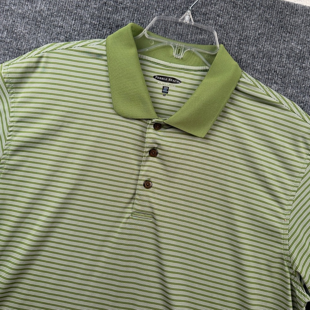 Pebble Beach Performance Mens XL Green Striped Short Sleeve Golf Polo Shirt